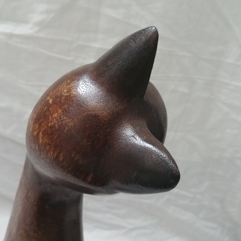 Gorgeous Tall Hand Carved Wood Kitty Cat Statue - Picture 3 of 8